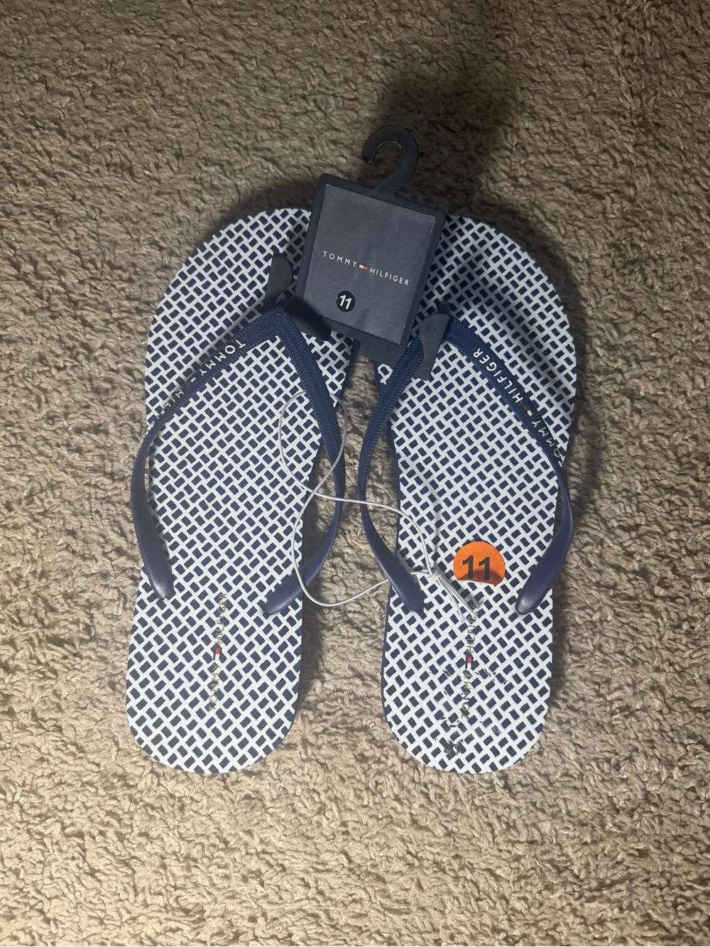 Tommy Hilfiger Navy & White Geometric Flip Flops